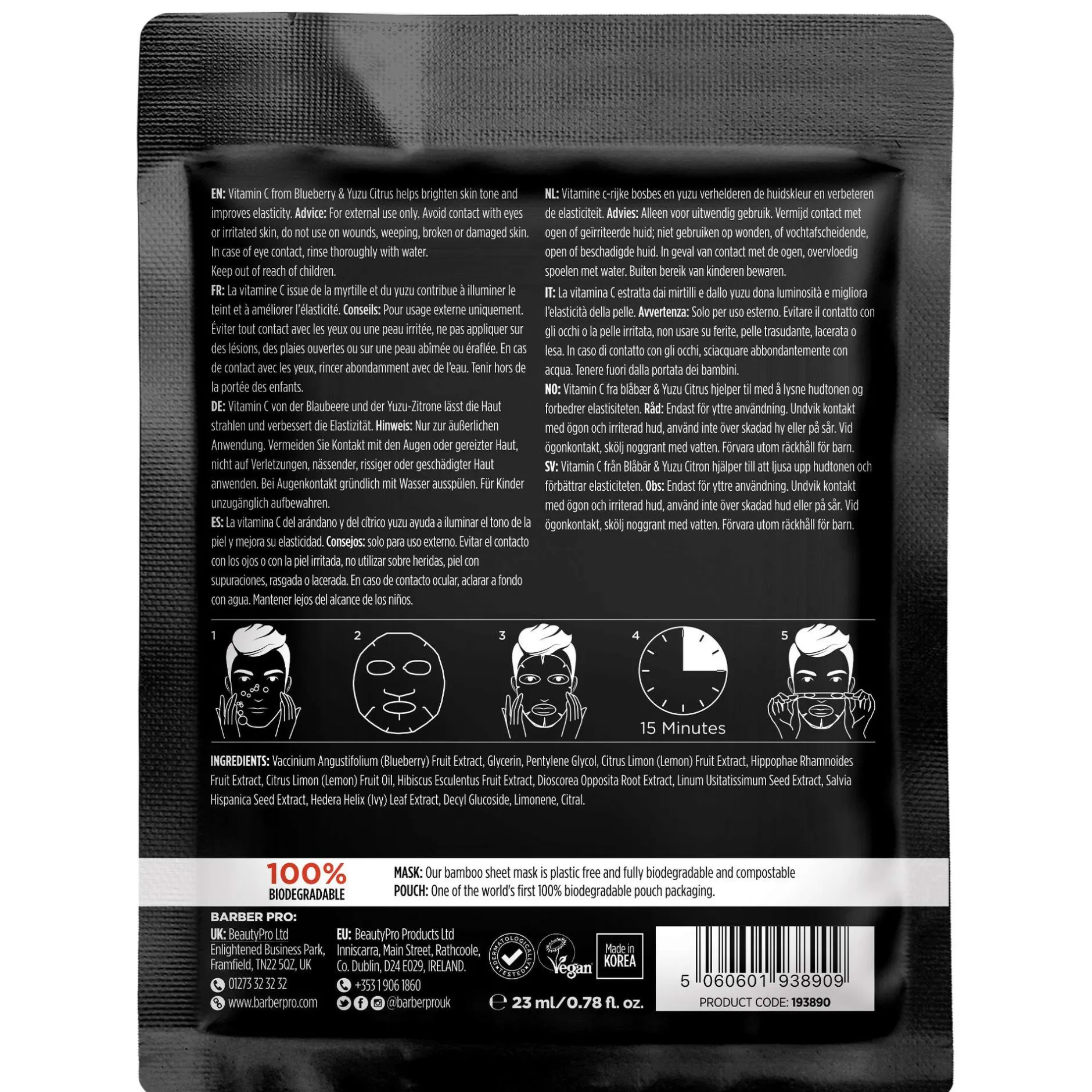 BARBER PRO Anti-Ageing Face Sheet Mask 23ml New
