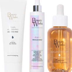 Beauty Works Bundles Trio: Pearl Nourishing Argan Oil Mask 250ml, 10 in 1 Miracle Spray 250ml & Argan Oil Serum 90ml Clearance