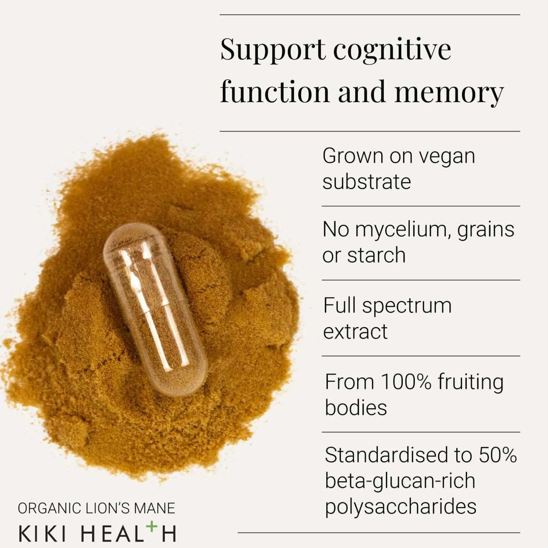 KIKI Health Immune Health Organic Lion's Mane Mushroom Extract 60 Vegicaps Hot