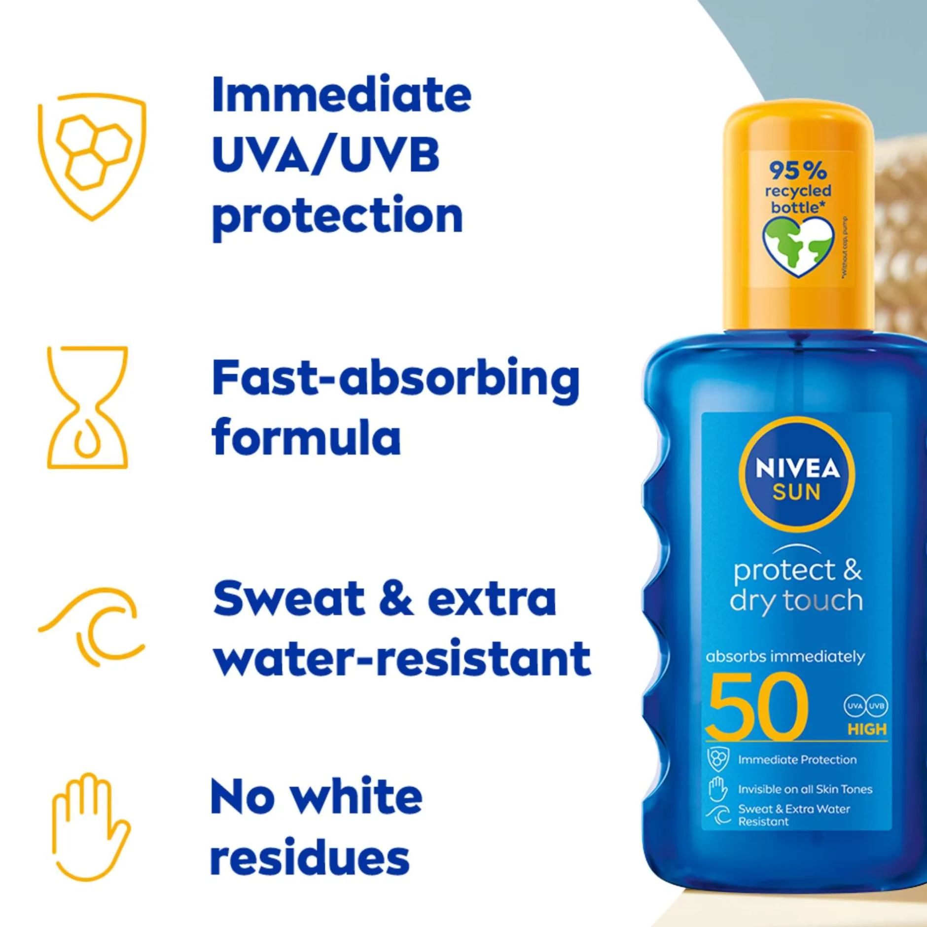 Nivea Sun Care Protect & Dry Touch SPF50+ Invisible Spray 200ml New