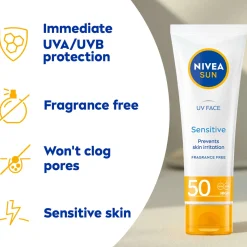 Nivea Sun Care UV Face Sensitive Sun Cream SPF50+ 50ml Best