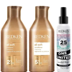 Redken Bundles Trio: All Soft Shampoo 300ml, Conditioner 300ml & One United Treatment 150ml Clearance