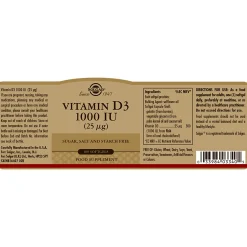 Solgar Vitamins Vitamin D3 1000 IU(25 µg) Softgels x 100