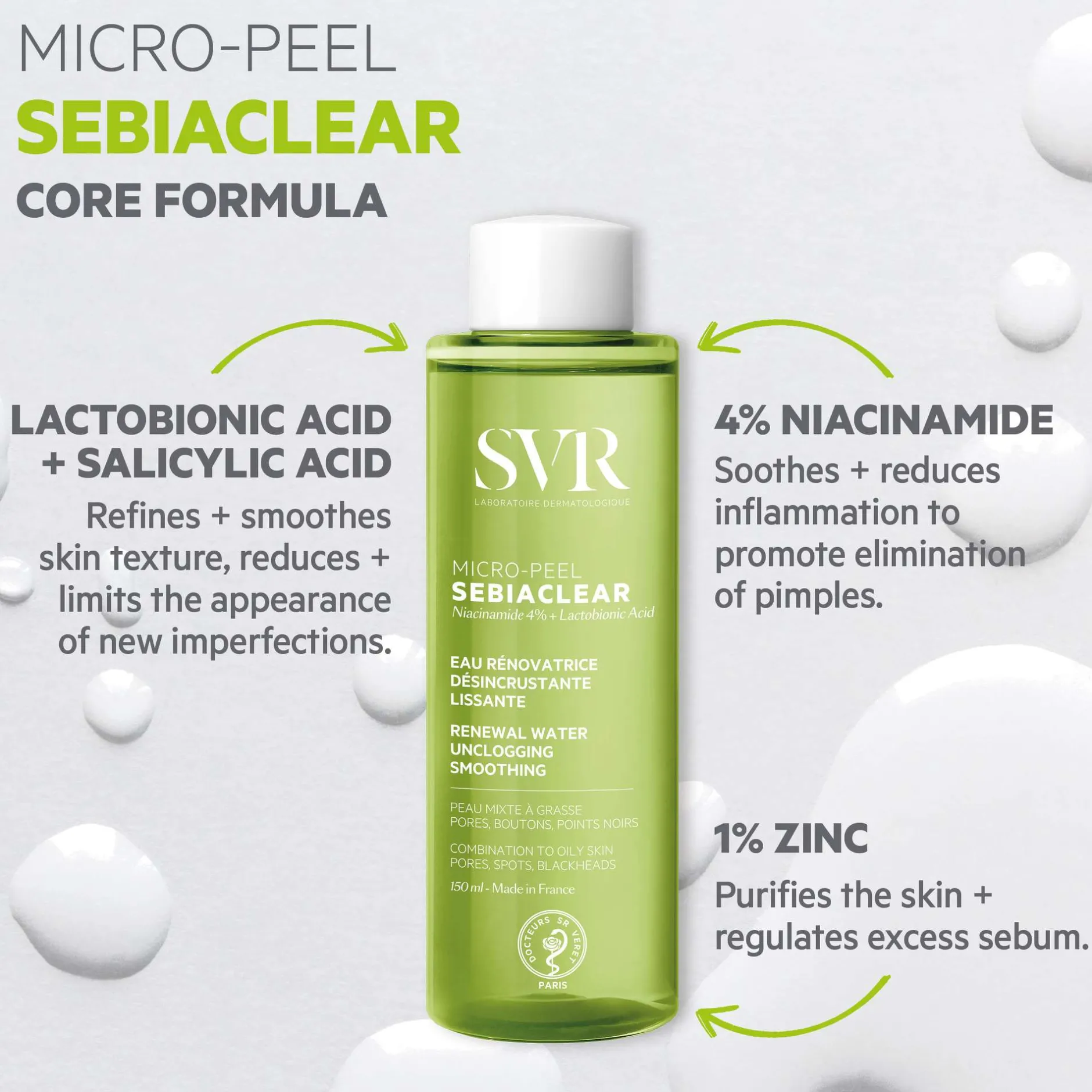 SVR Sebiaclear Micro-Peel Unclogging Renewal Essence 150ml New
