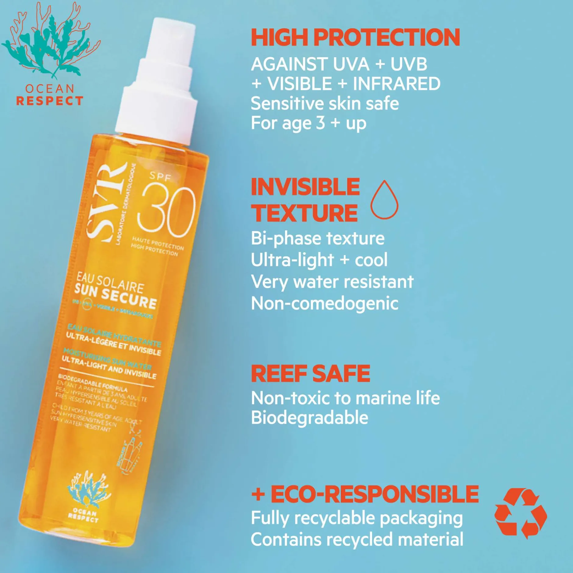 SVR Sun Secure Eau Solaire SPF30+ Ultra-Light and Invisible 200ml Outlet